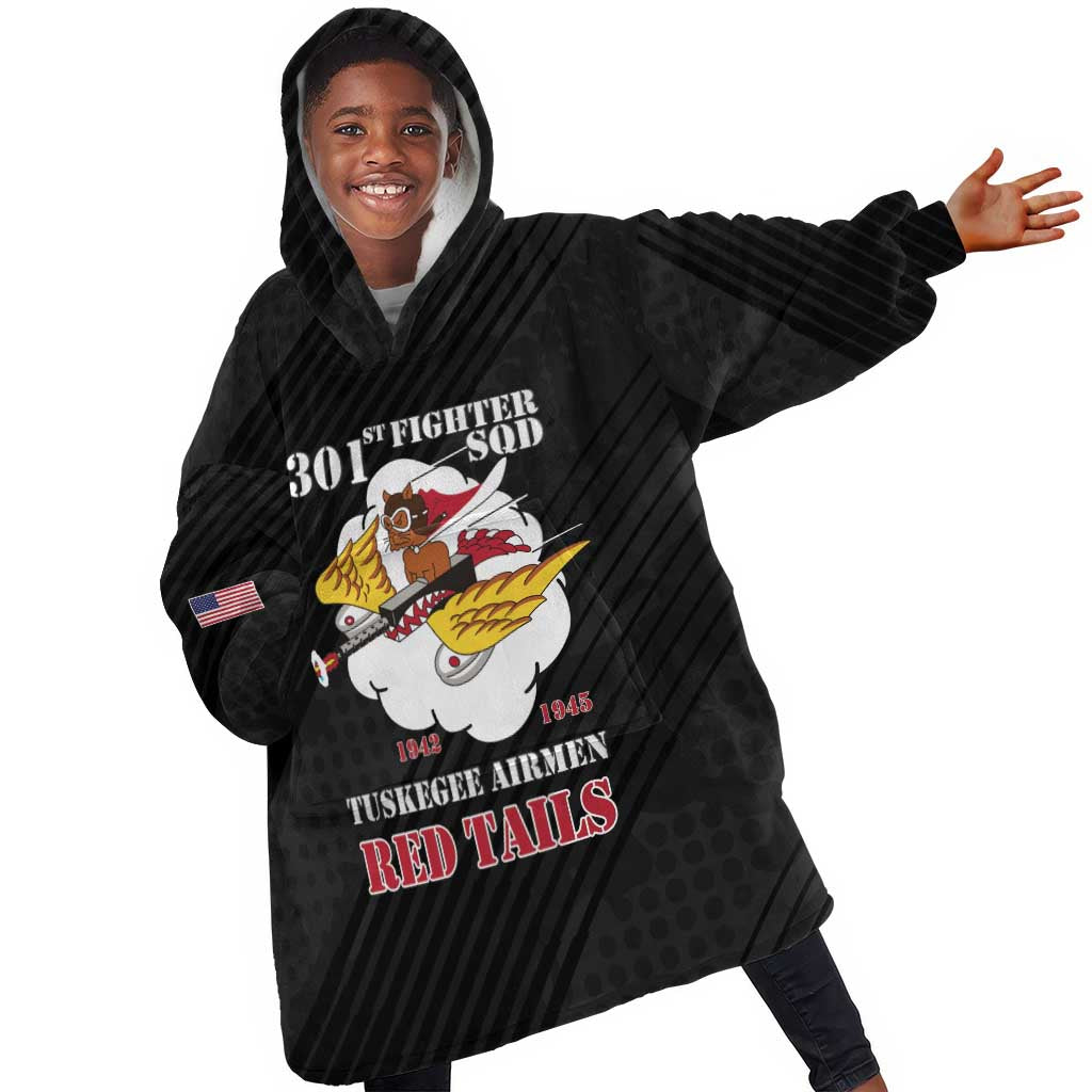 Personalized 301st Fighter Squadron WWII Kid Wearable Blanket Hoodie Red Tails Heritage - Black - African Pride