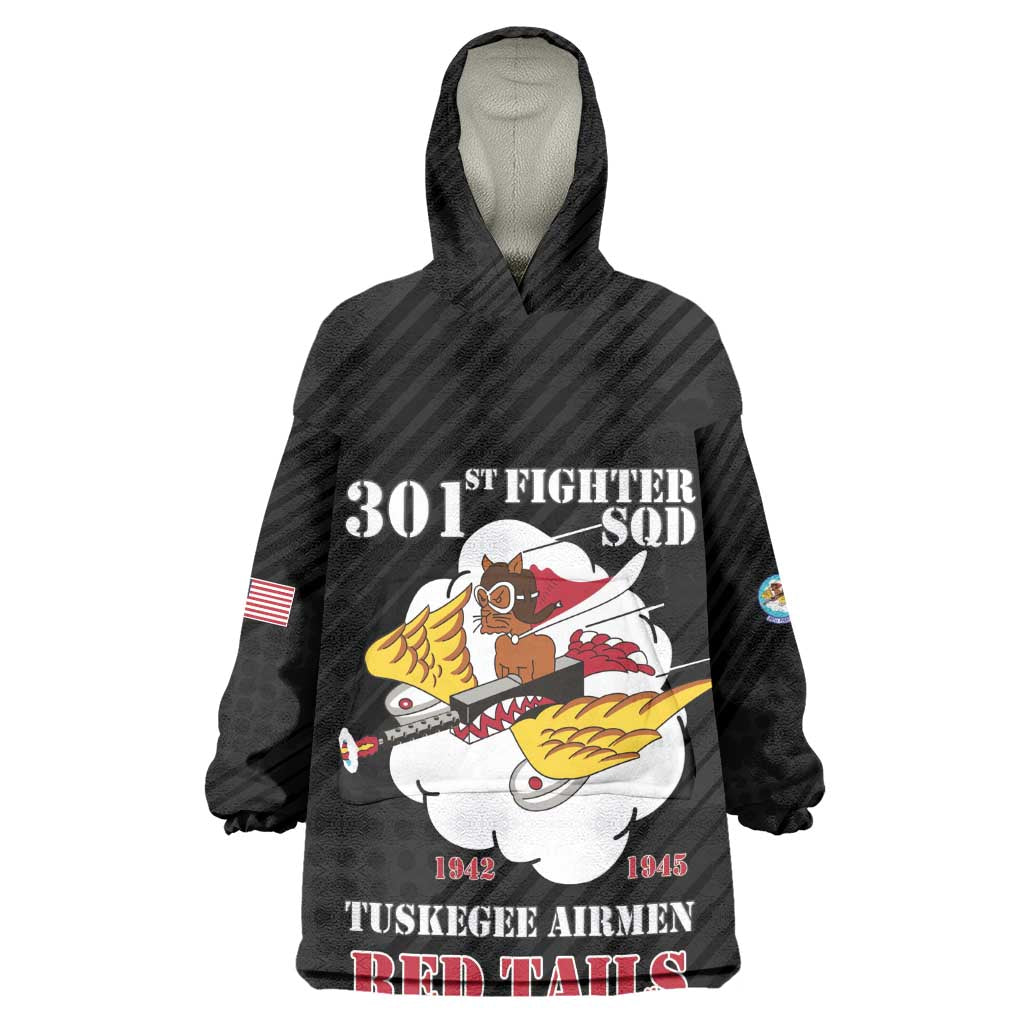 Personalized 301st Fighter Squadron WWII Kid Wearable Blanket Hoodie Red Tails Heritage - Black - African Pride