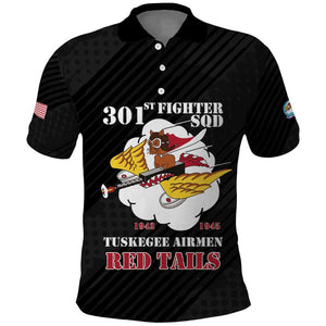 Personalized 301st Fighter Squadron WWII Polo Shirt Red Tails Heritage - Black - African Pride