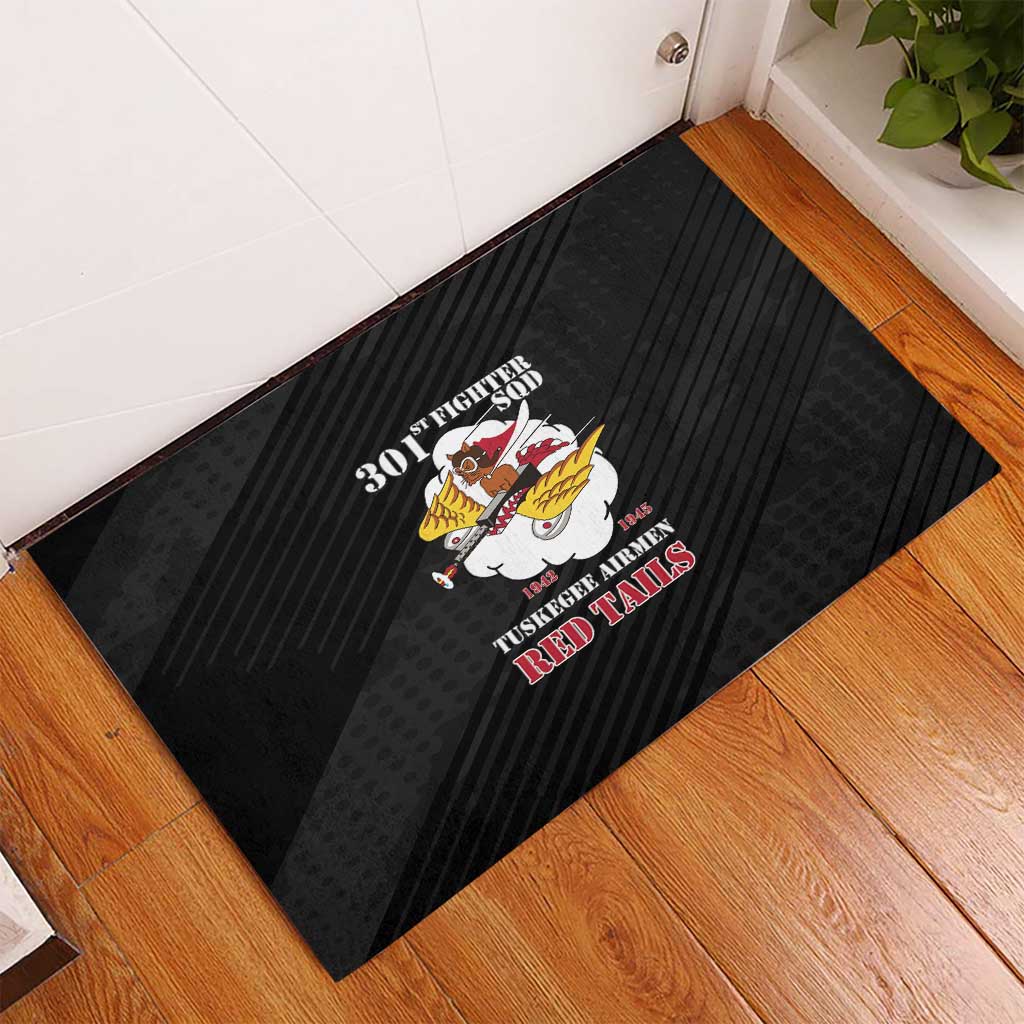 301st Fighter Squadron WWII Rubber Doormat Red Tails Heritage - Black - African Pride