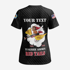 Personalized 301st Fighter Squadron WWII Scrub Top Red Tails Heritage - Black - African Pride