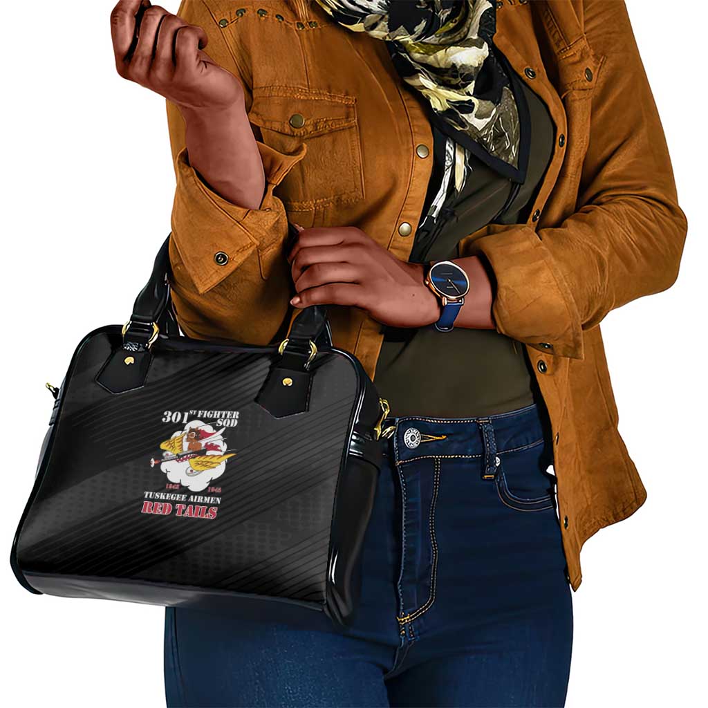 301st Fighter Squadron WWII Shoulder Handbag Red Tails Heritage - Black - African Pride