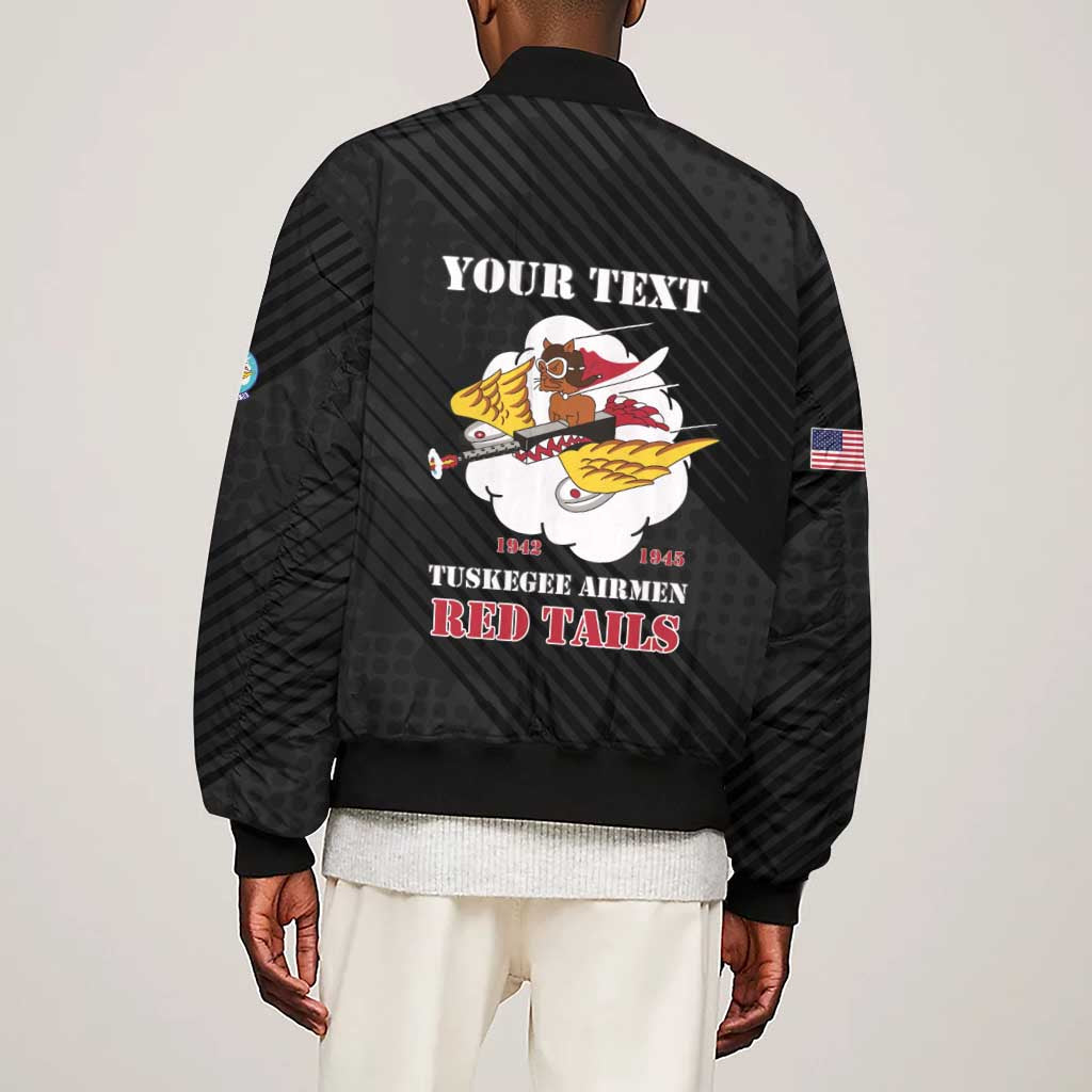 Personalized 301st Fighter Squadron WWII Sleeve Zip Bomber Jacket Red Tails Heritage - Black - African Pride