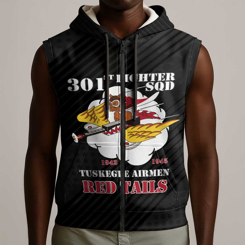 Personalized 301st Fighter Squadron WWII Sleeveless Zip Hoodie Red Tails Heritage - Black - African Pride