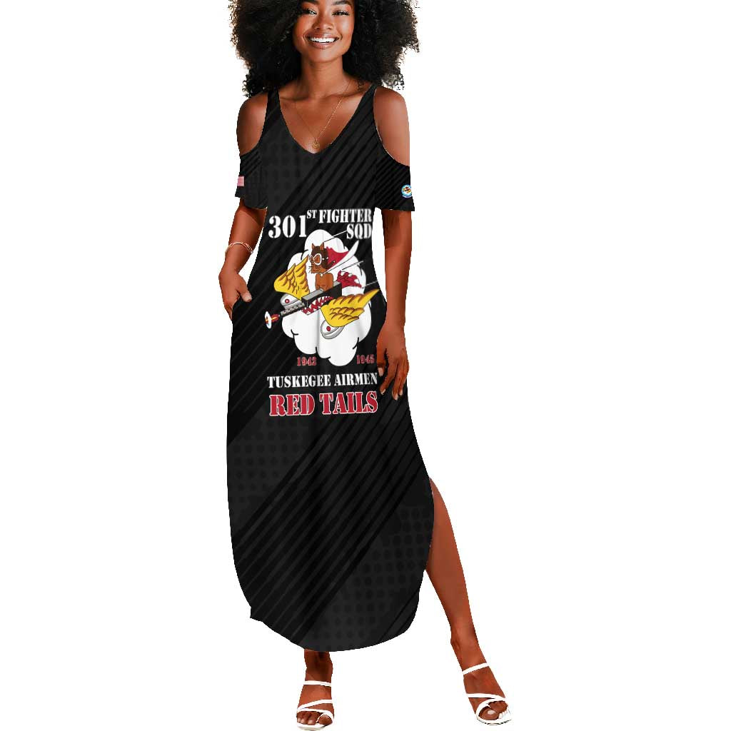 Personalized 301st Fighter Squadron WWII Summer Maxi Dress Red Tails Heritage - Black - African Pride