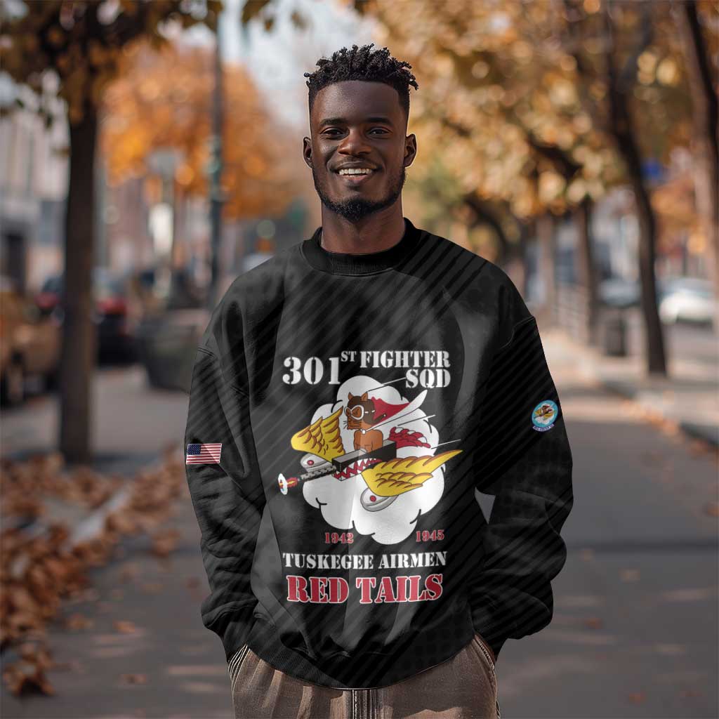 Personalized 301st Fighter Squadron WWII Sweatshirt Red Tails Heritage - Black - African Pride