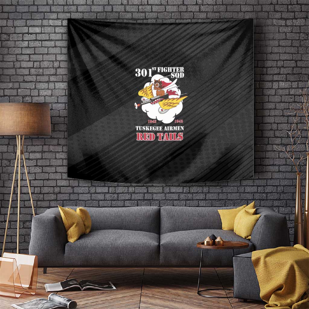 301st Fighter Squadron WWII Tapestry Red Tails Heritage - Black - African Pride