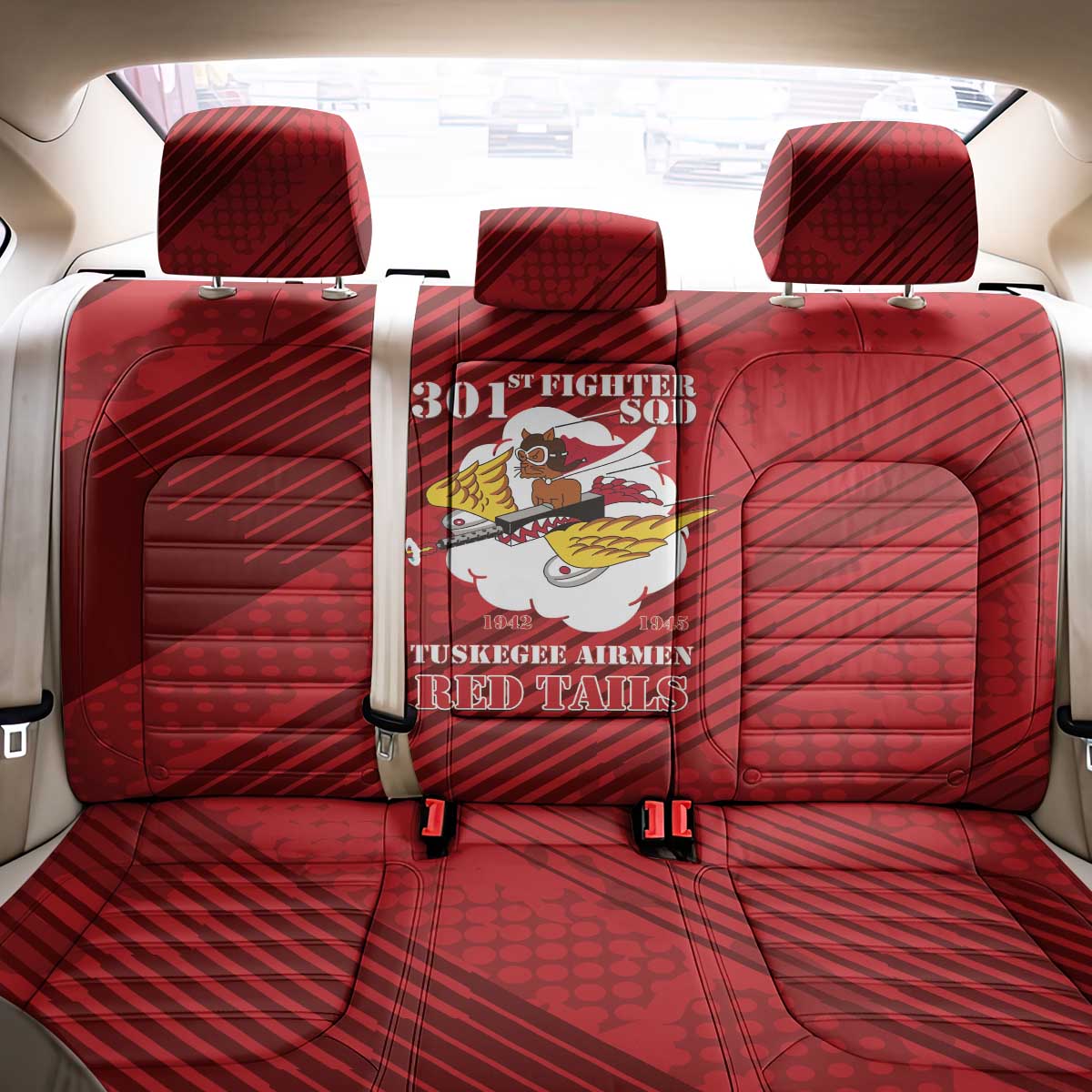 301st Fighter Squadron WWII Back Car Seat Cover Red Tails Heritage - Red - African Pride