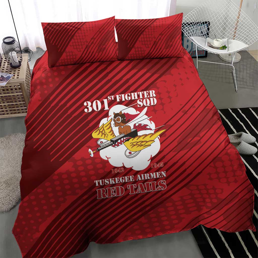 301st Fighter Squadron WWII Bedding Set Red Tails Heritage - Red - African Pride