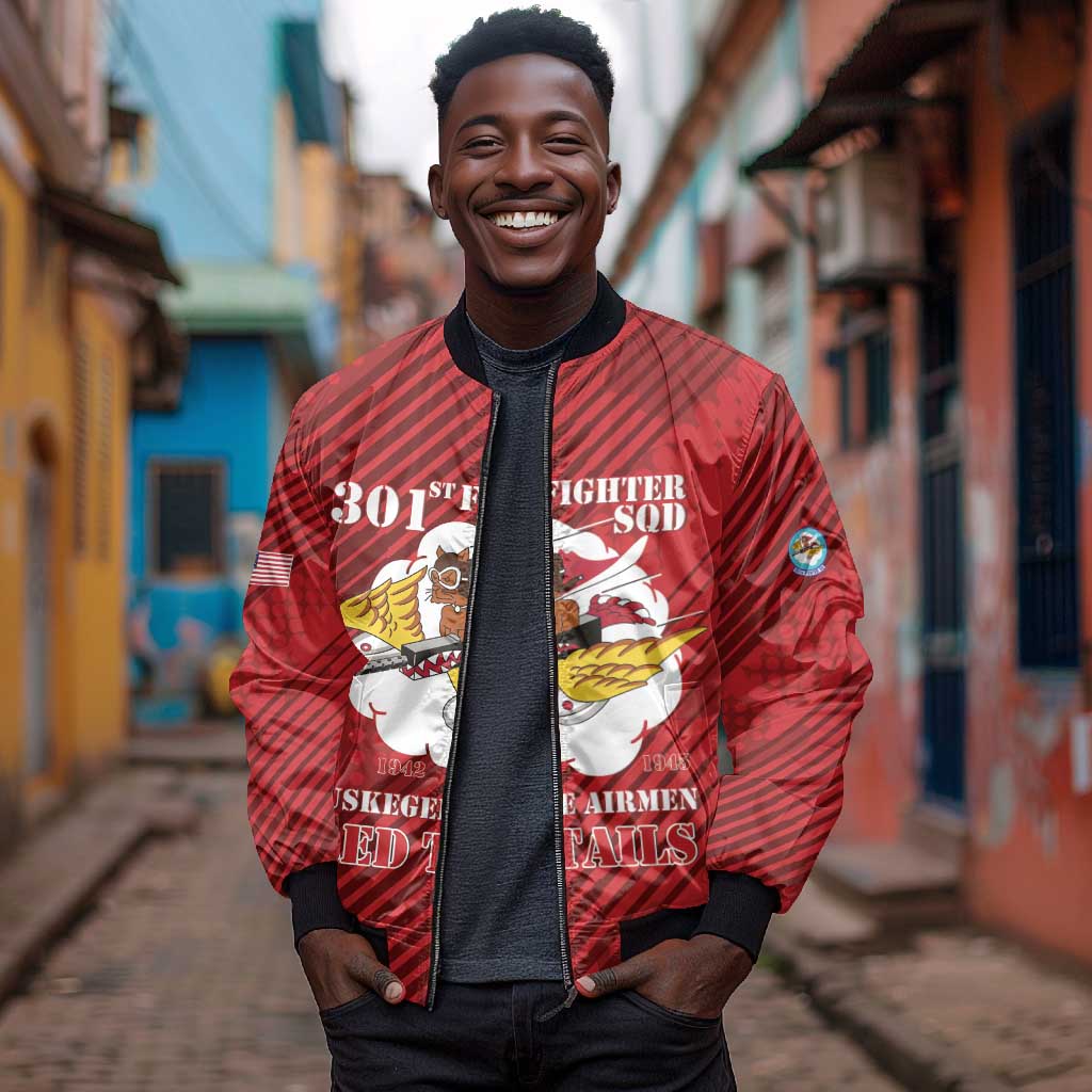 Personalized 301st Fighter Squadron WWII Bomber Jacket Red Tails Heritage - Red - African Pride