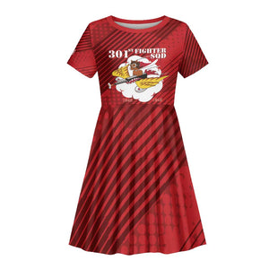 Personalized 301st Fighter Squadron WWII Kid Short Sleeve Dress Red Tails Heritage - Red - African Pride