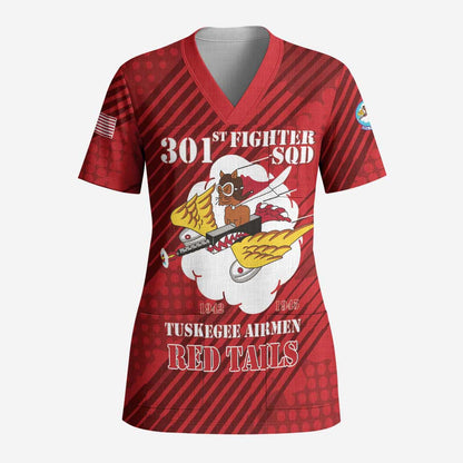 Personalized 301st Fighter Squadron WWII Scrub Top Red Tails Heritage - Red - African Pride