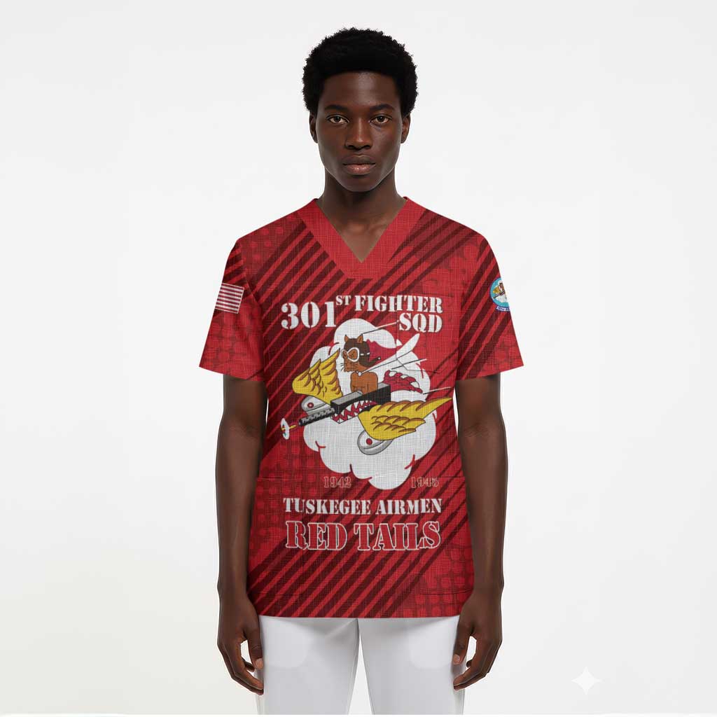 Personalized 301st Fighter Squadron WWII Scrub Top Red Tails Heritage - Red - African Pride