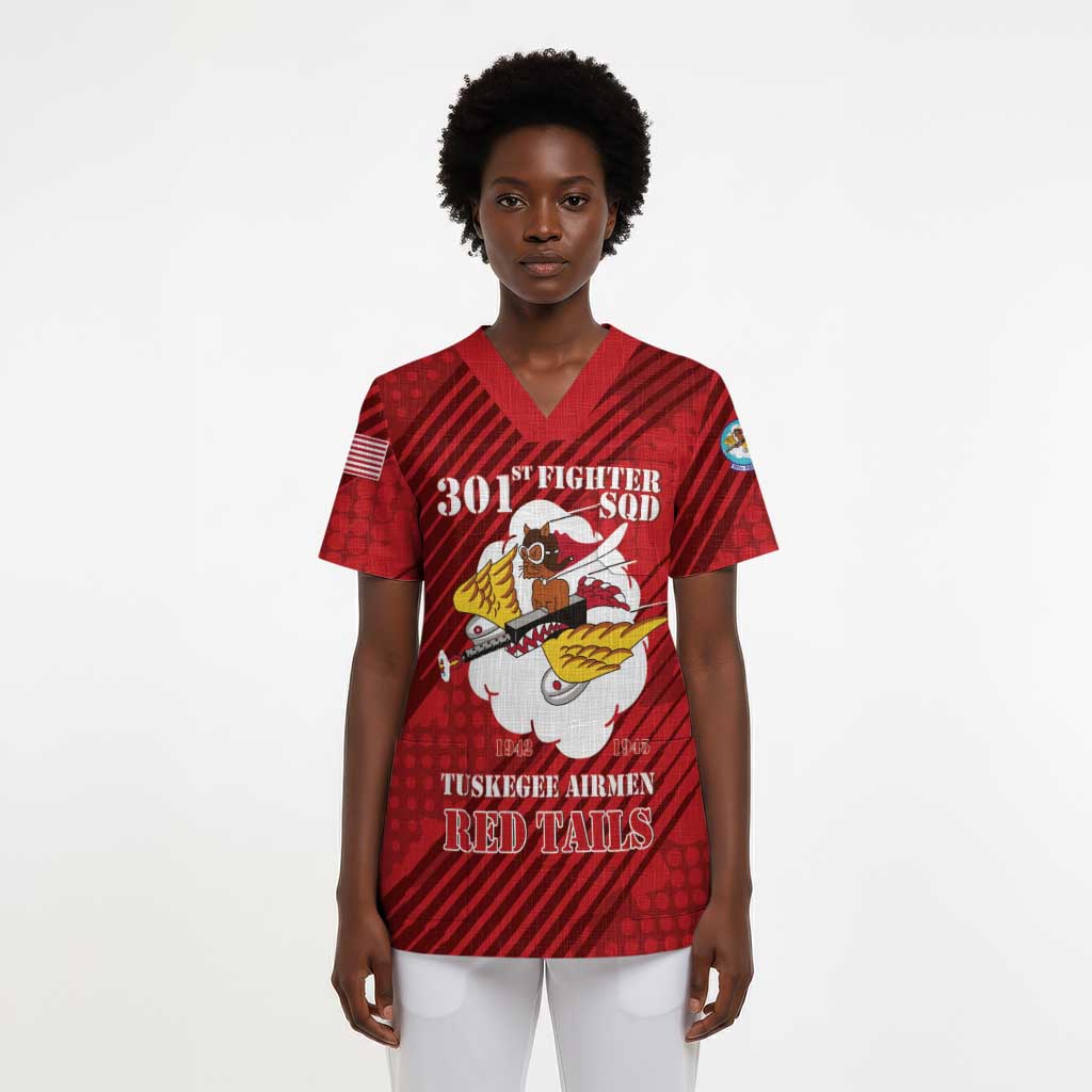 Personalized 301st Fighter Squadron WWII Scrub Top Red Tails Heritage - Red - African Pride