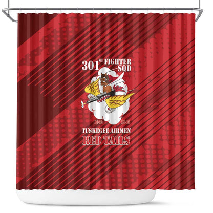 301st Fighter Squadron WWII Shower Curtain Red Tails Heritage - Red - African Pride
