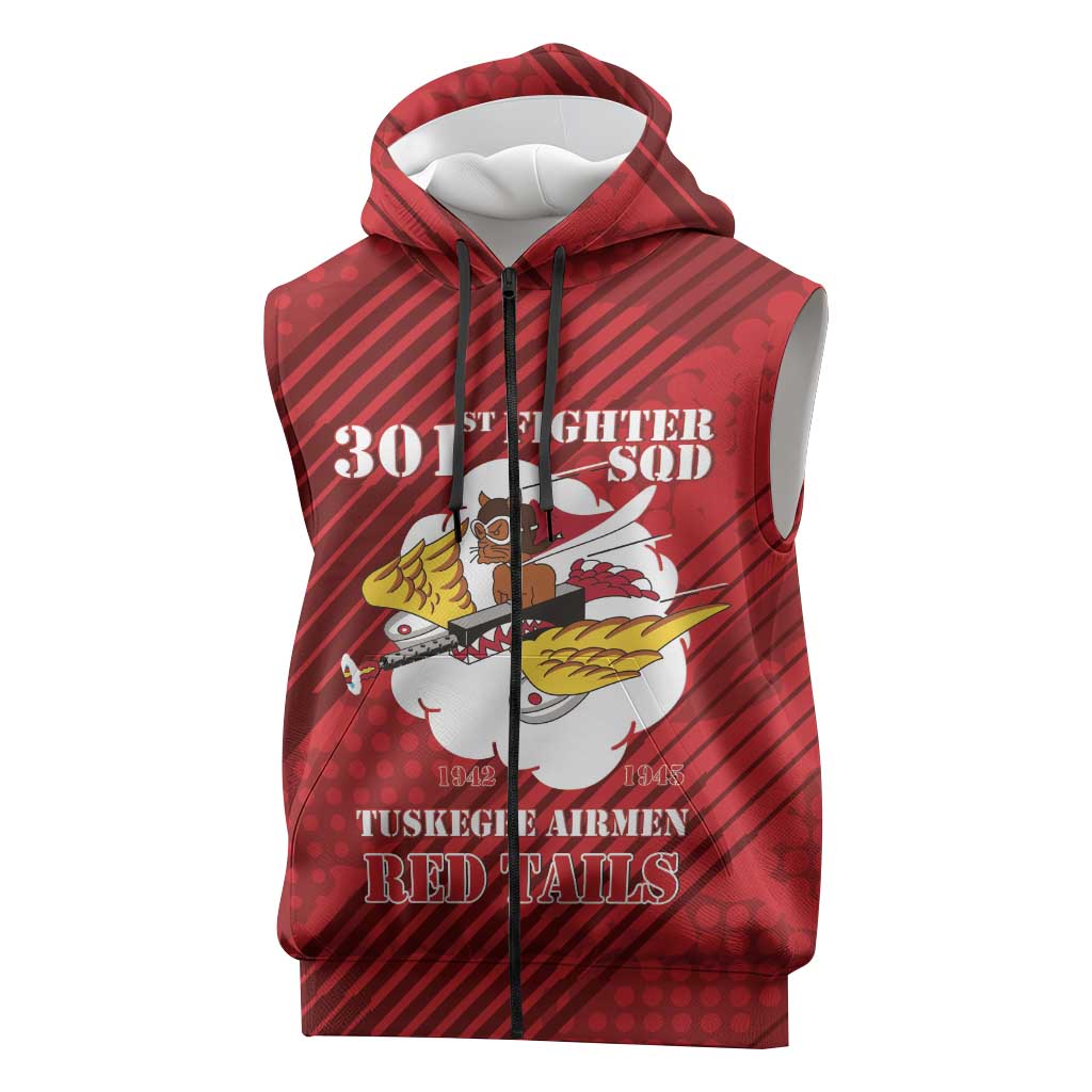 Personalized 301st Fighter Squadron WWII Sleeveless Zip Hoodie Red Tails Heritage - Red - African Pride