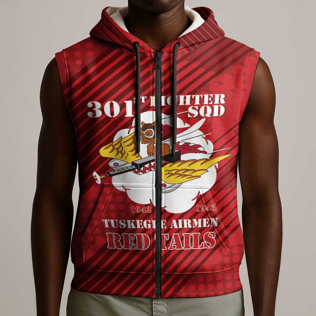 Personalized 301st Fighter Squadron WWII Sleeveless Zip Hoodie Red Tails Heritage - Red - African Pride