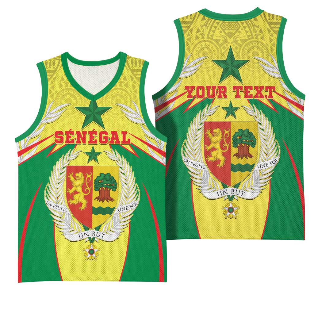 Personalised Afro Senegal Basketball Jersey Coat Of Arms Mix African Pattern LT15
