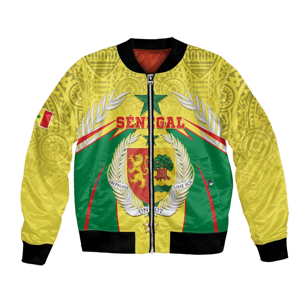 Personalised Afro Senegal Bomber Jacket Coat Of Arms Mix African Pattern