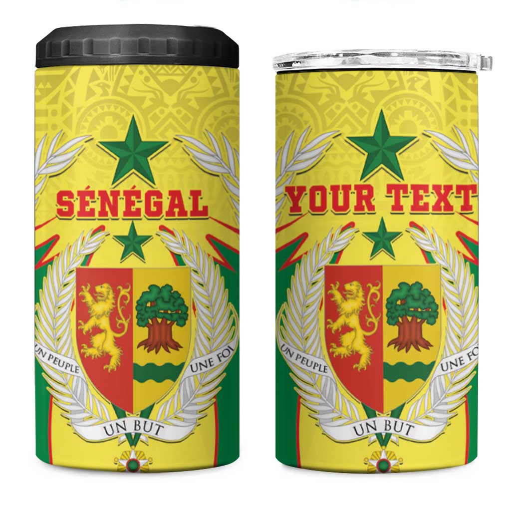 Personalised Afro Senegal 4 in 1 Can Cooler Tumbler Coat Of Arms Mix African Pattern