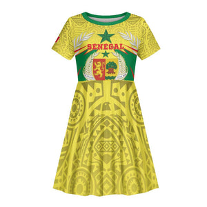 Personalised Afro Senegal Kid Short Sleeve Dress Coat Of Arms Mix African Pattern