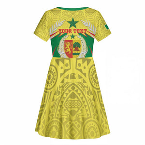 Personalised Afro Senegal Kid Short Sleeve Dress Coat Of Arms Mix African Pattern