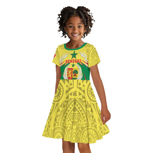 Personalised Afro Senegal Kid Short Sleeve Dress Coat Of Arms Mix African Pattern