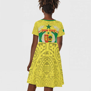 Personalised Afro Senegal Kid Short Sleeve Dress Coat Of Arms Mix African Pattern