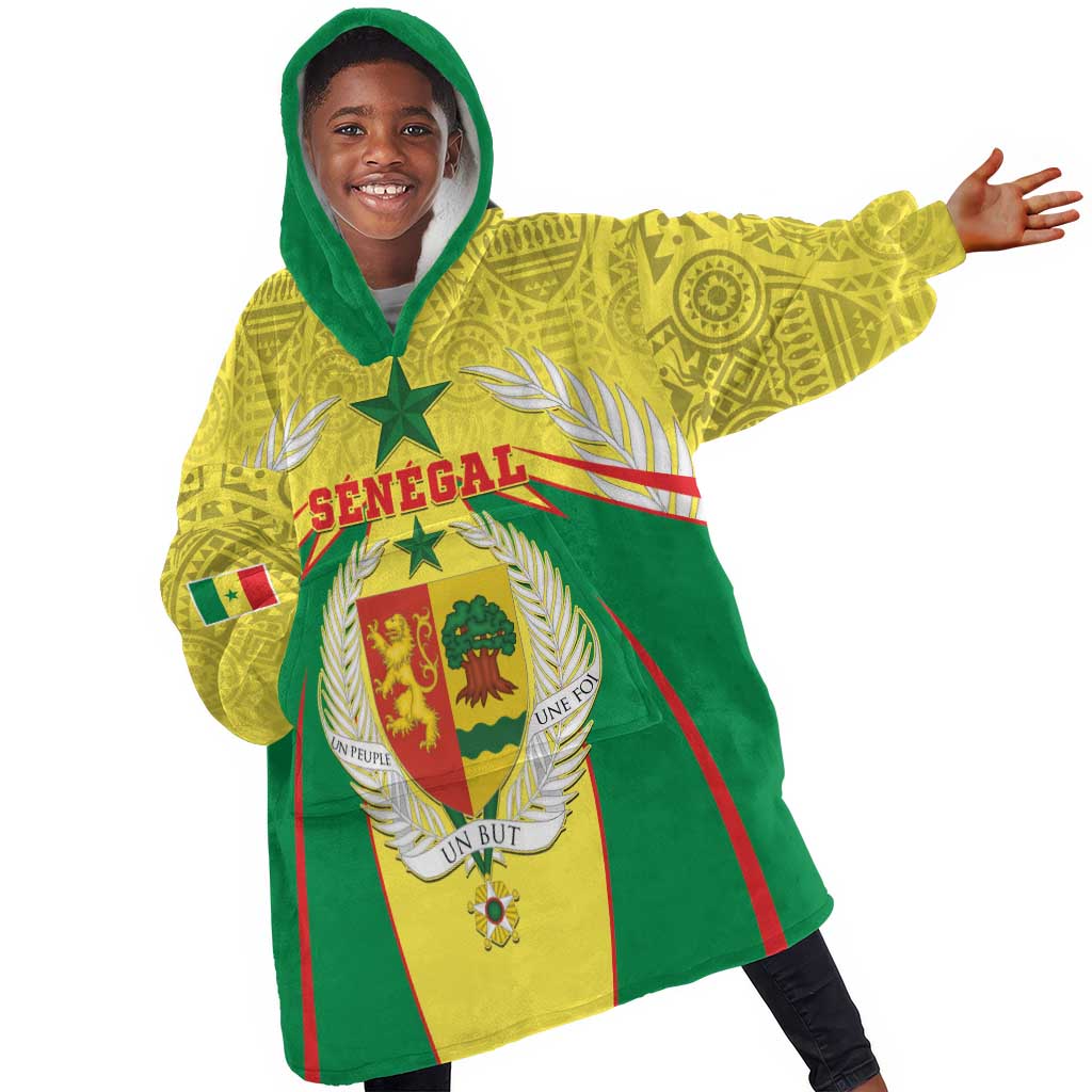 Personalised Afro Senegal Kid Wearable Blanket Hoodie Coat Of Arms Mix African Pattern