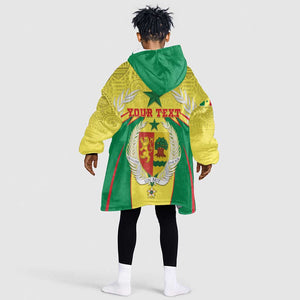 Personalised Afro Senegal Kid Wearable Blanket Hoodie Coat Of Arms Mix African Pattern