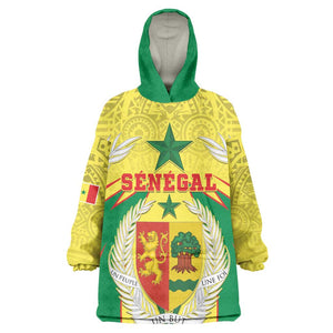 Personalised Afro Senegal Kid Wearable Blanket Hoodie Coat Of Arms Mix African Pattern