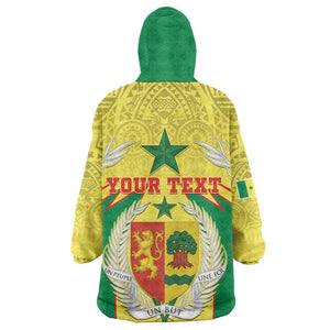 Personalised Afro Senegal Kid Wearable Blanket Hoodie Coat Of Arms Mix African Pattern