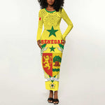 Personalised Afro Senegal Long Sleeve Bodycon Dress Coat Of Arms Mix African Pattern LT15