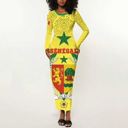 Personalised Afro Senegal Long Sleeve Bodycon Dress Coat Of Arms Mix African Pattern LT15