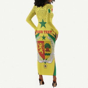 Personalised Afro Senegal Long Sleeve Bodycon Dress Coat Of Arms Mix African Pattern