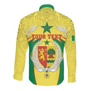 Personalised Afro Senegal Long Sleeve Button Shirt Coat Of Arms Mix African Pattern