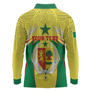 Personalised Afro Senegal Long Sleeve Polo Shirt Coat Of Arms Mix African Pattern