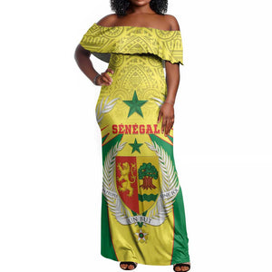 Personalised Afro Senegal Off Shoulder Maxi Dress Coat Of Arms Mix African Pattern