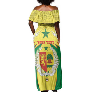 Personalised Afro Senegal Off Shoulder Maxi Dress Coat Of Arms Mix African Pattern