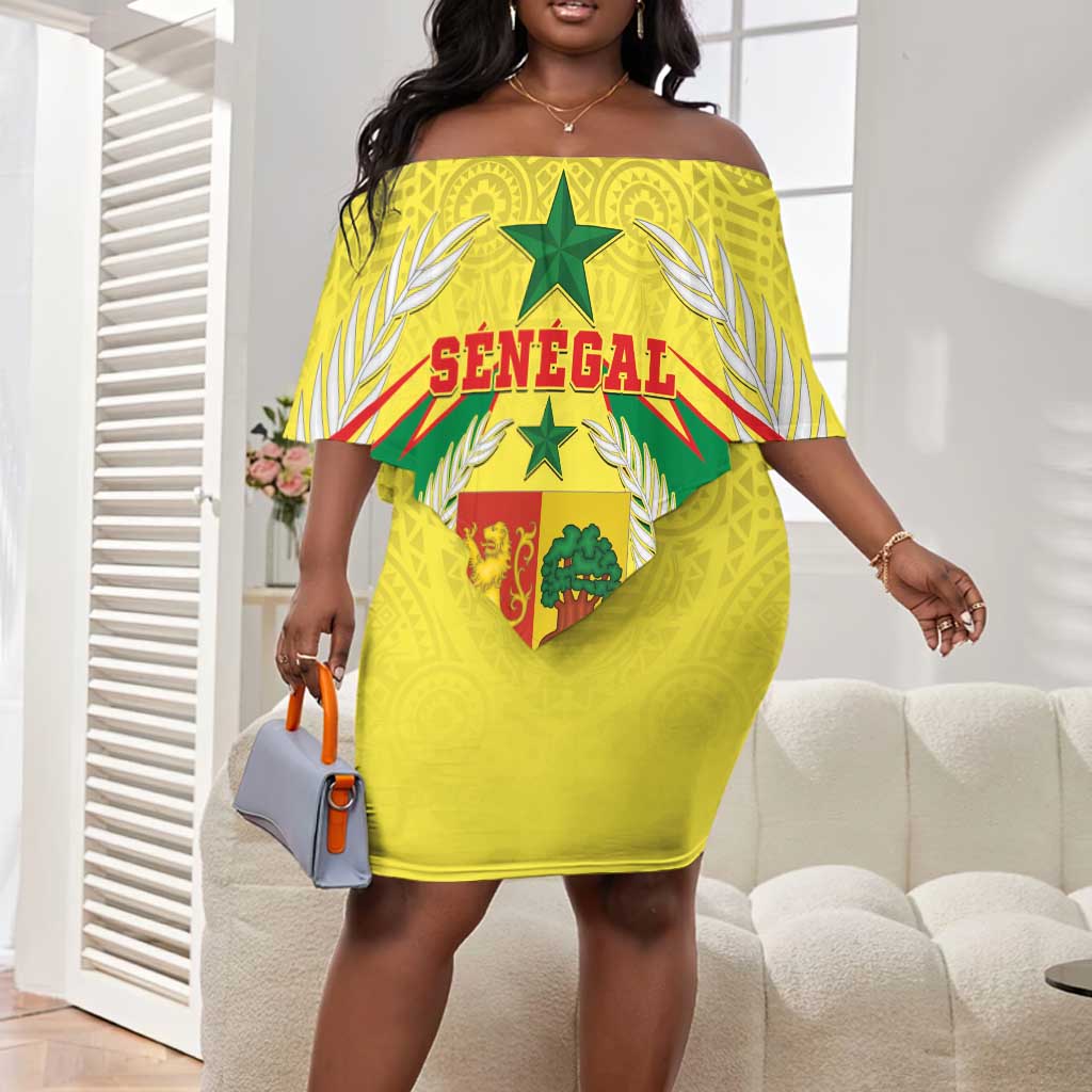 Personalised Afro Senegal Off Shoulder Short Dress Coat Of Arms Mix African Pattern