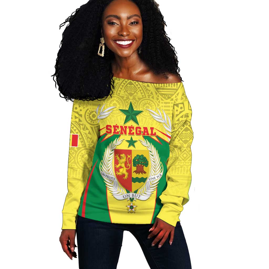 Personalised Afro Senegal Off Shoulder Sweater Coat Of Arms Mix African Pattern