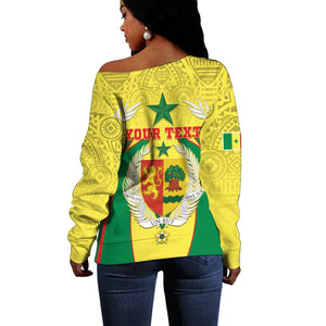 Personalised Afro Senegal Off Shoulder Sweater Coat Of Arms Mix African Pattern