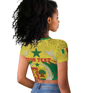 Personalised Afro Senegal Raglan Cropped T shirt Coat Of Arms Mix African Pattern