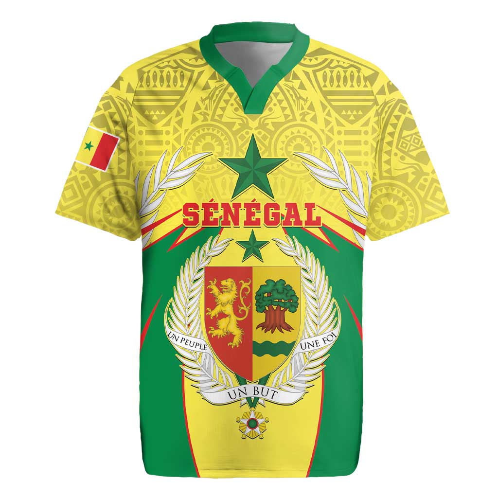 Personalised Afro Senegal Rugby Jersey Coat Of Arms Mix African Pattern