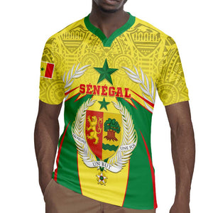 Personalised Afro Senegal Rugby Jersey Coat Of Arms Mix African Pattern