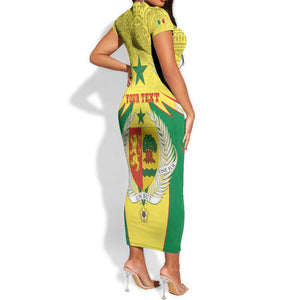 Personalised Afro Senegal Short Sleeve Bodycon Dress Coat Of Arms Mix African Pattern