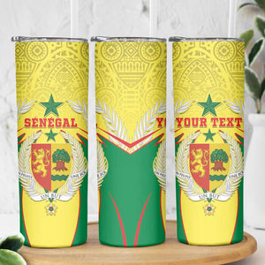 Personalised Afro Senegal Skinny Tumbler Coat Of Arms Mix African Pattern