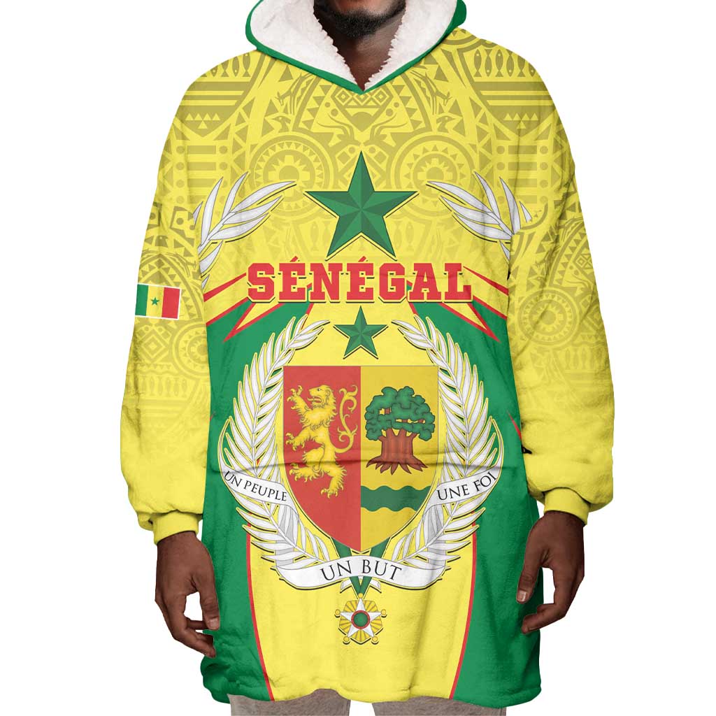 Personalised Afro Senegal Wearable Blanket Hoodie Coat Of Arms Mix African Pattern