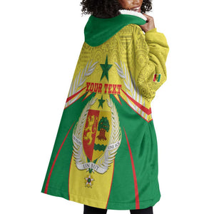 Personalised Afro Senegal Wearable Blanket Hoodie Coat Of Arms Mix African Pattern