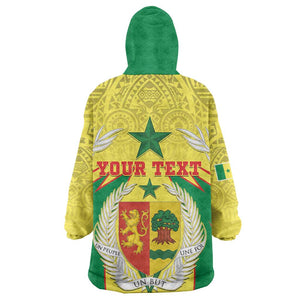 Personalised Afro Senegal Wearable Blanket Hoodie Coat Of Arms Mix African Pattern